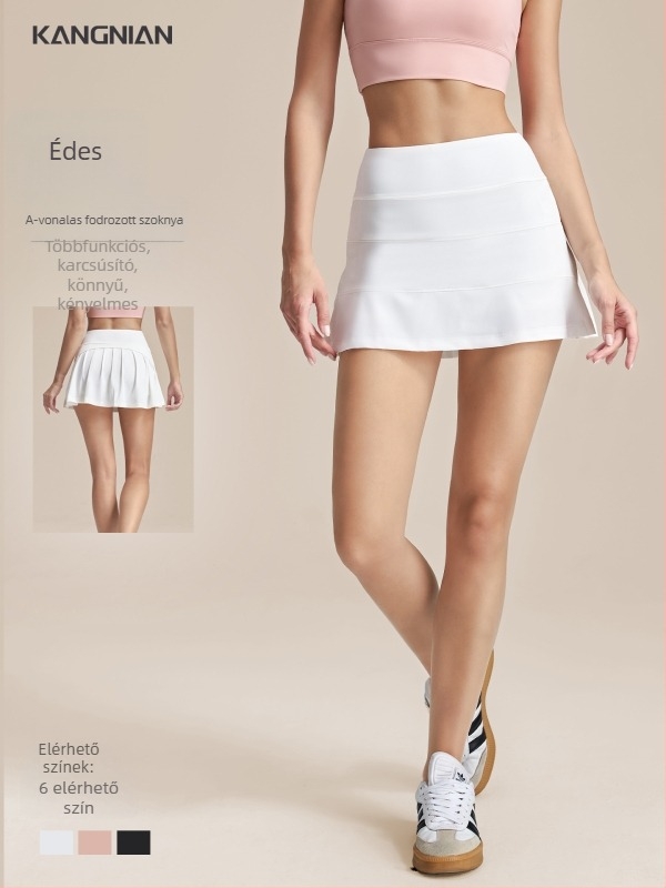 Jóga szoknya redőzött, átlátszóság elleni védő dizájn, két részes hatást keltő, A-vonalú, félhosszú