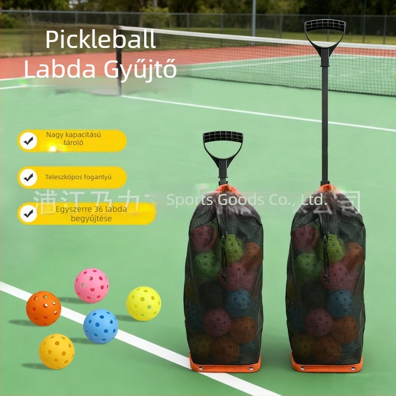 Pickleball labda gyűjtő, Oxford anyag + vascső + háló, Hordozható labdagyűjtő, Több sporthoz, Testreszabható logó