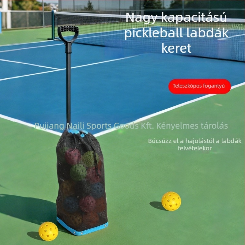 Pickleball labda gyűjtő, Oxford anyag + vascső + háló, Hordozható labdagyűjtő, Több sporthoz, Testreszabható logó
