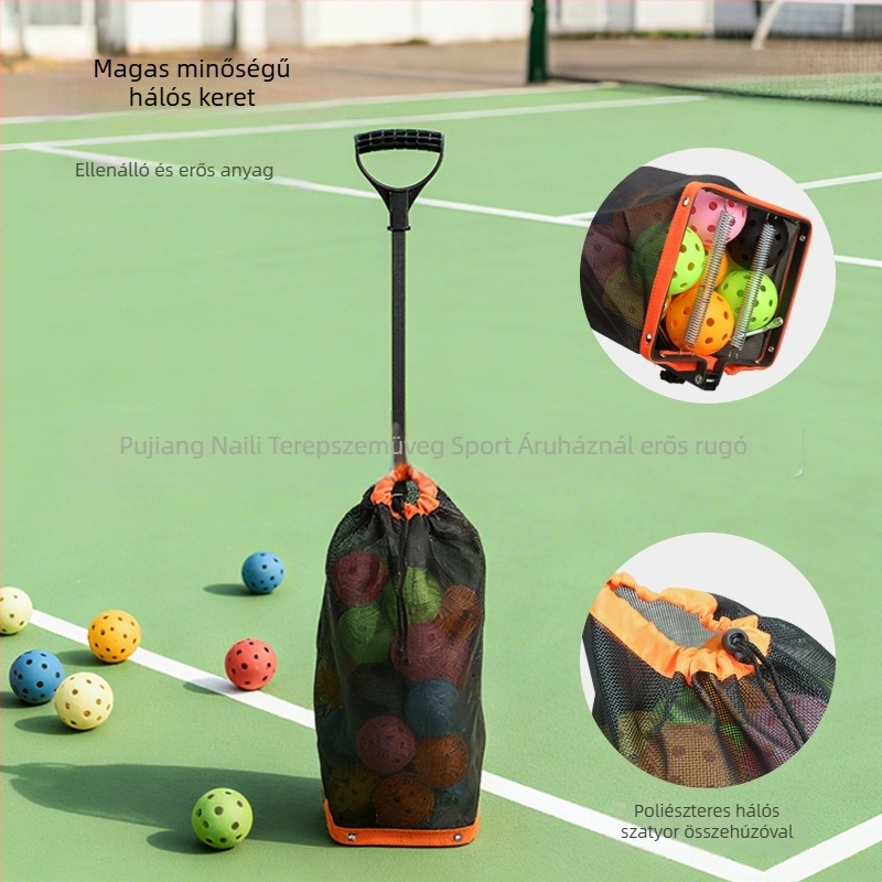 Pickleball labda gyűjtő, Oxford anyag + vascső + háló, Hordozható labdagyűjtő, Több sporthoz, Testreszabható logó