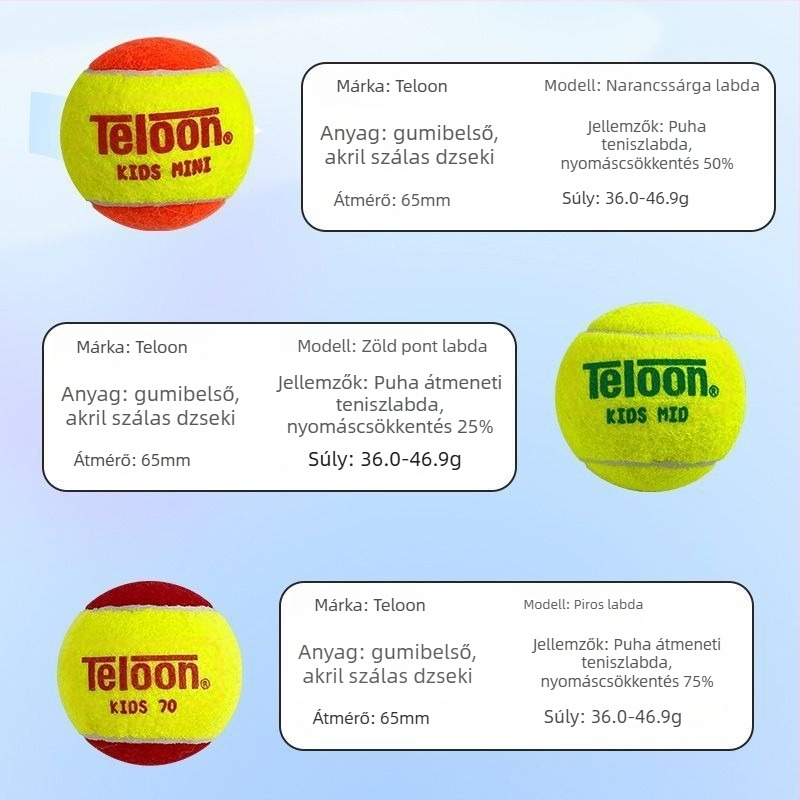 Tenisz edzőlabda gyerekeknek és fiataloknak, puha átmeneti labda, Dragon gumi