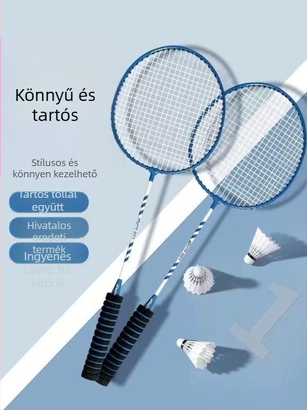 6 darabos bádminton ütő készlet, karbon-alumínium ötvözetű váz, rostszál húrok, súly 95–100 g, extra kemény
