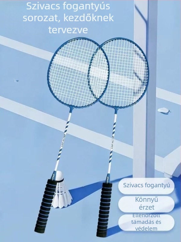 6 darabos bádminton ütő készlet, karbon-alumínium ötvözetű váz, rostszál húrok, súly 95–100 g, extra kemény