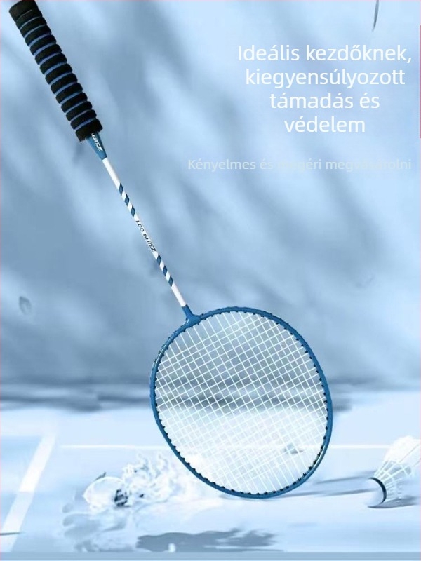 6 darabos bádminton ütő készlet, karbon-alumínium ötvözetű váz, rostszál húrok, súly 95–100 g, extra kemény