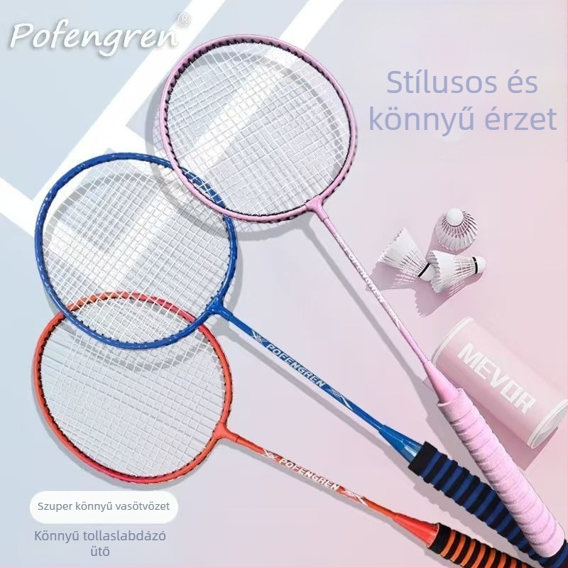 6 darabos bádminton ütő készlet, karbon-alumínium ötvözetű váz, rostszál húrok, súly 95–100 g, extra kemény
