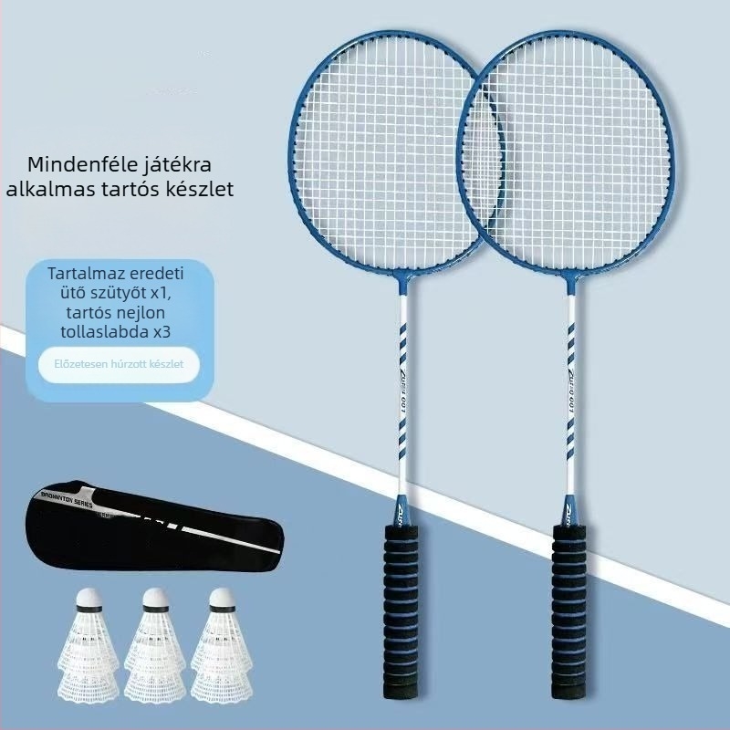 6 darabos bádminton ütő készlet, karbon-alumínium ötvözetű váz, rostszál húrok, súly 95–100 g, extra kemény