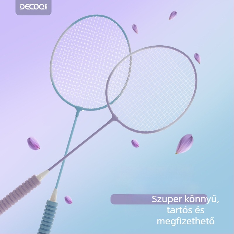 Badmintonütő Decoq/decak – vasötvözetű váz; nylonszál húrok; súly 95–100 g; egyenes ütés dizájn