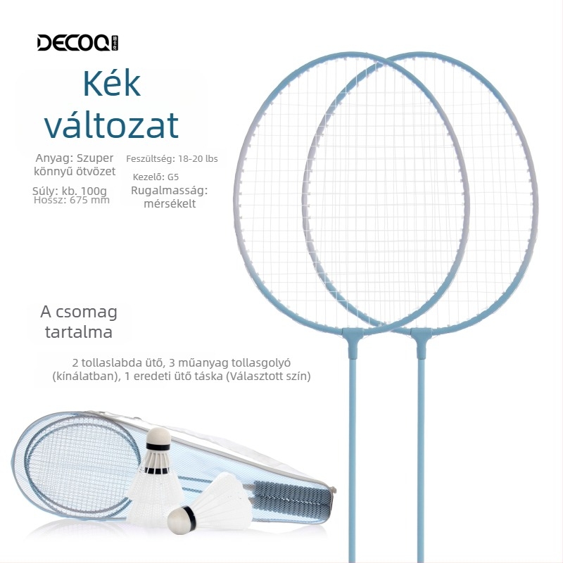 Badmintonütő Decoq/decak – vasötvözetű váz; nylonszál húrok; súly 95–100 g; egyenes ütés dizájn