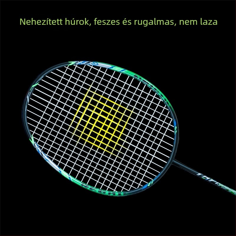 Regail kettős szénszálas tollaslabdaütő, karbon-kompozit váz, tömeg 95–100 g, fogantyú G4, rostos selyem húrok, mindent egyben támadó