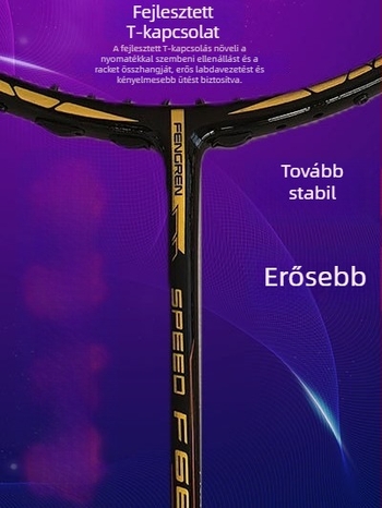 Badminton ütő teljes karbon szálas váz, ultrakönnyű 75–79 g, markolat vastagsága G-5, közvetlen ütés, nylon húrok