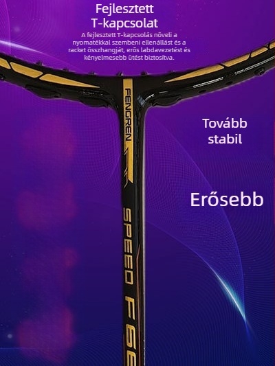 Badminton ütő teljes karbon szálas váz, ultrakönnyű 75–79 g, markolat vastagsága G-5, közvetlen ütés, nylon húrok