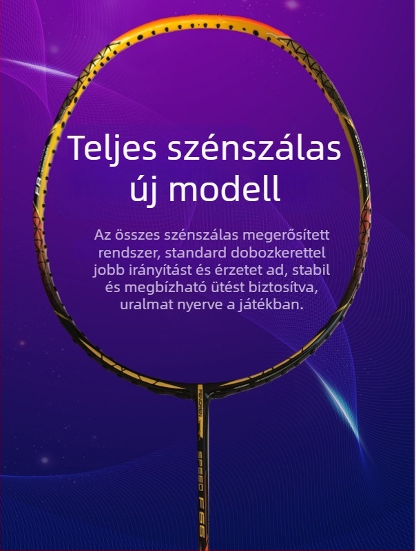 Badminton ütő teljes karbon szálas váz, ultrakönnyű 75–79 g, markolat vastagsága G-5, közvetlen ütés, nylon húrok