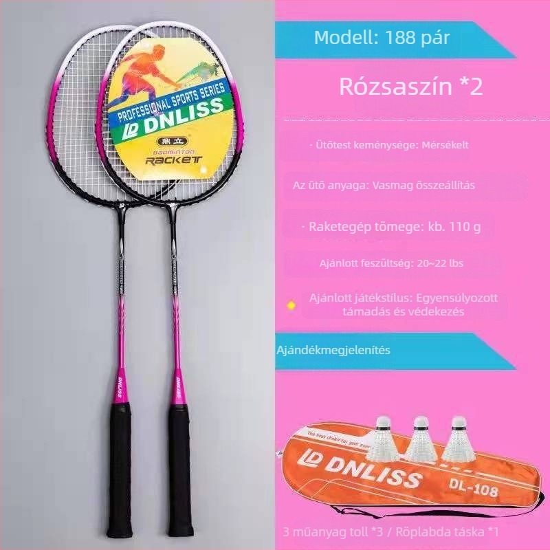 Badmintonütő készlet – Dingli, keret vasötvözetből, nylon húrok, 90–94 g, markolat G2, egyenes ütés