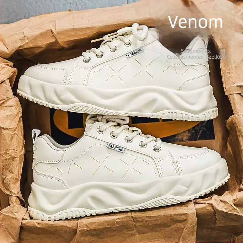 Férfi PU bőrű casual sneaker, légáteresztő felsőrész, alacsony profil, gumírozott talp, injektált formázott talp