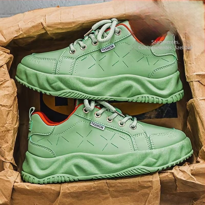 Férfi PU bőrű casual sneaker, légáteresztő felsőrész, alacsony profil, gumírozott talp, injektált formázott talp