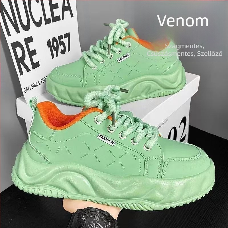 Férfi PU bőrű casual sneaker, légáteresztő felsőrész, alacsony profil, gumírozott talp, injektált formázott talp
