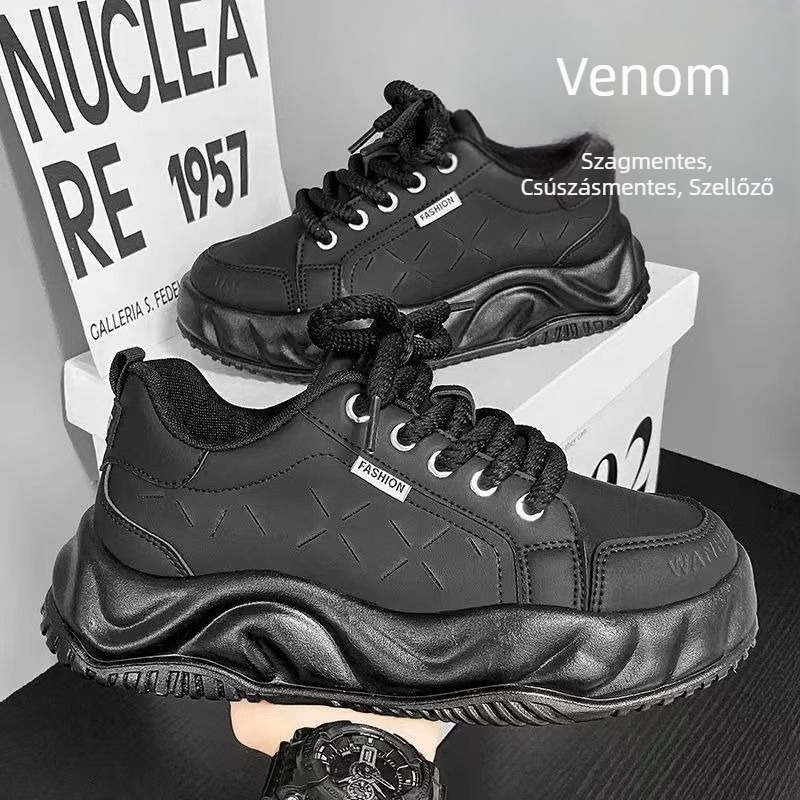 Férfi PU bőrű casual sneaker, légáteresztő felsőrész, alacsony profil, gumírozott talp, injektált formázott talp