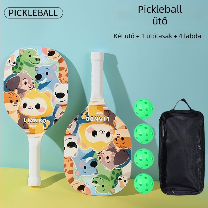Fa pickleball ütő készlet gyerekeknek és felnőtteknek — Lianbo, 700 g, rajzfilmszerű tengerparti dizájn