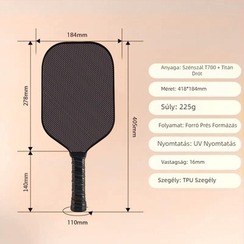 Titán- és szénszálas pickleball ütő, egyrészes kivitel, kültéri használatra