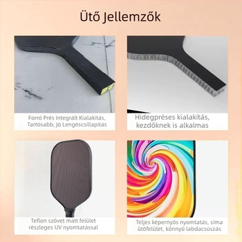 Titán- és szénszálas pickleball ütő, egyrészes kivitel, kültéri használatra