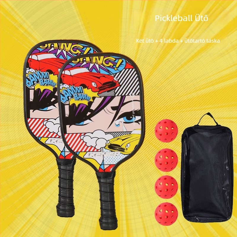 Kenier pickleball ütő készlet, fából készült, képregény-stílus, méretek 40×20×1,5 cm, 750 g