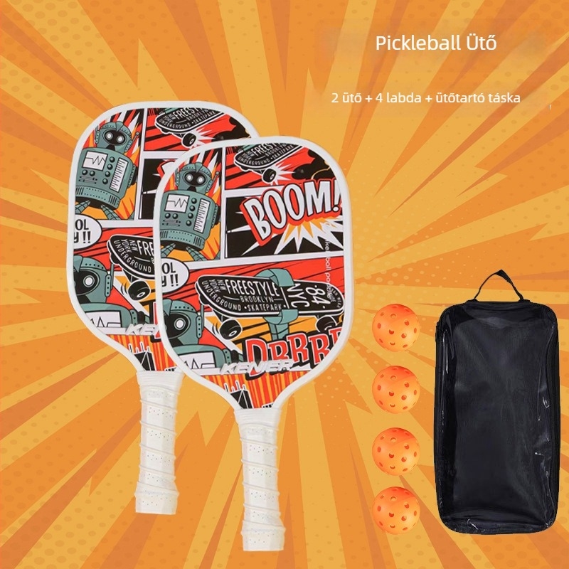 Kenier pickleball ütő készlet, fából készült, képregény-stílus, méretek 40×20×1,5 cm, 750 g