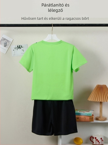 Uniszex rövid ujjú sportos szett, csíkos poliészter anyagból, nyári viselet 13–16 éveseknek