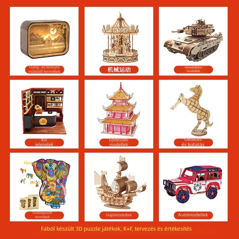 Fából készült 3D puzzle asztali oktatási játék – többfunkciós, testreszabható rajzokkal, 7-14 éveseknek