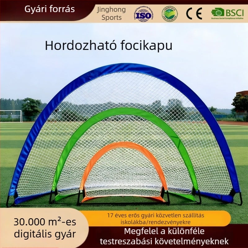 Gyermekeknek való futball kapu hálóval, összecsukható, hordozható, kültéri edzőeszköz