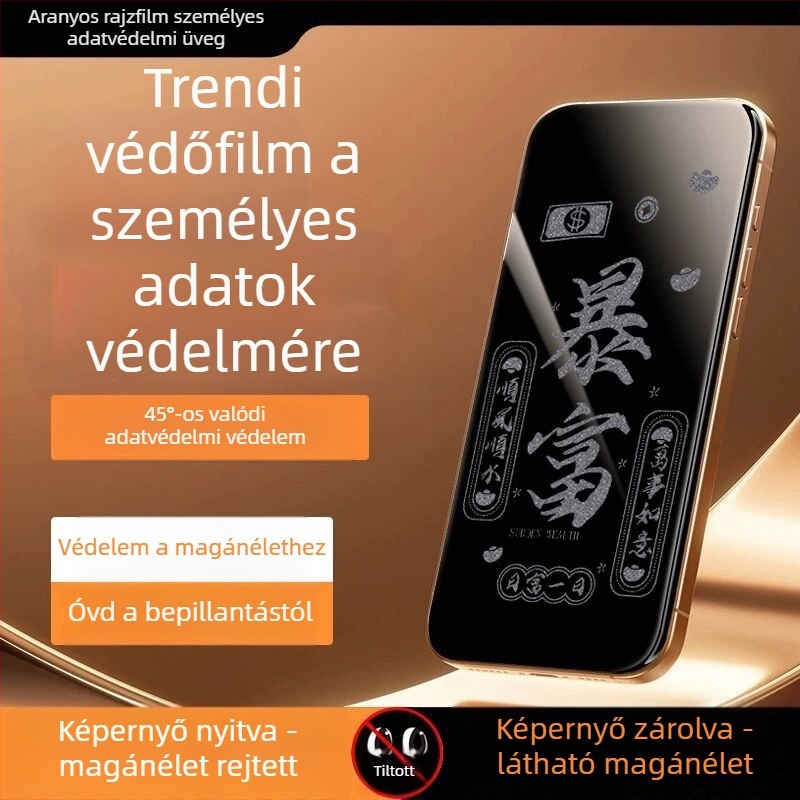 Elülső edzett üveg magánéletvédő kijelzővédő iPhone 14 Pro Max‑hoz – HD, teljes kijelző, anti-megfigyelés, ütésálló, porálló