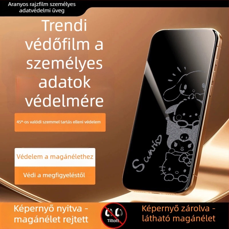 Elülső edzett üveg magánéletvédő kijelzővédő iPhone 14 Pro Max‑hoz – HD, teljes kijelző, anti-megfigyelés, ütésálló, porálló