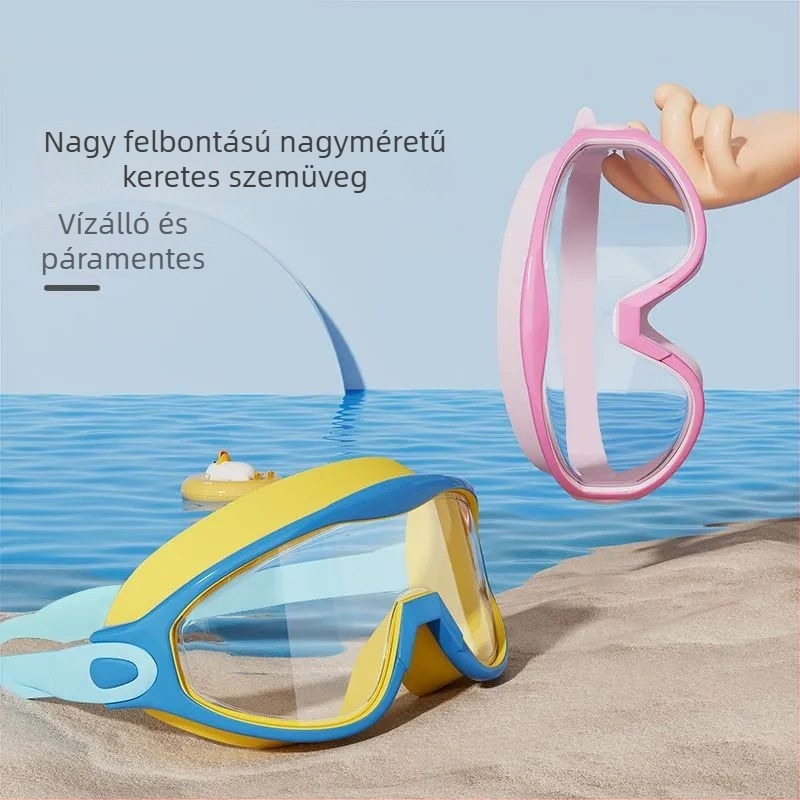 Gyerekeknek szóló úszószemüveg, vízálló, páramentes, nagy keret