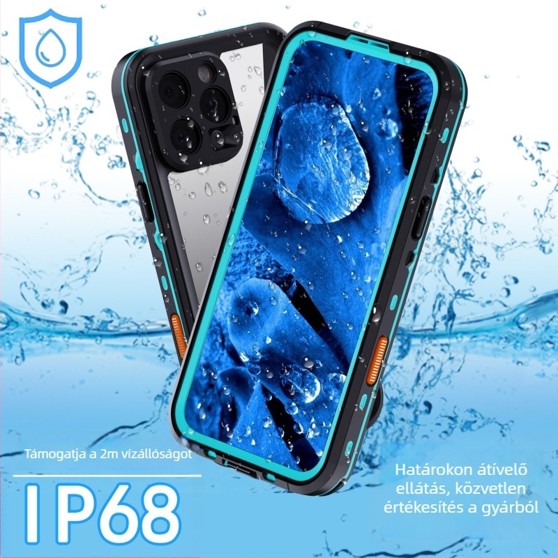 Vízálló védőtok telefonhoz | PU+TPU, injektált formázás, ütésálló, kopásálló, zuhanásálló, kompatibilis iPhone 12, 13, 12 Pro, 12 Pro Max, 13 Pro, 13 Pro Max