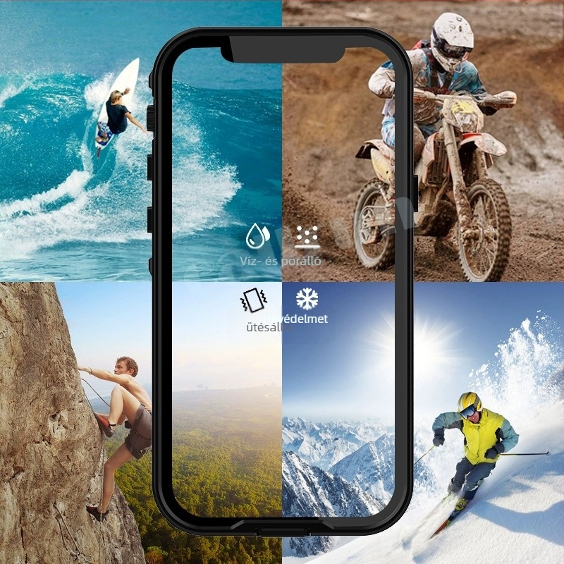Vízálló védőtok telefonhoz | PU+TPU, injektált formázás, ütésálló, kopásálló, zuhanásálló, kompatibilis iPhone 12, 13, 12 Pro, 12 Pro Max, 13 Pro, 13 Pro Max