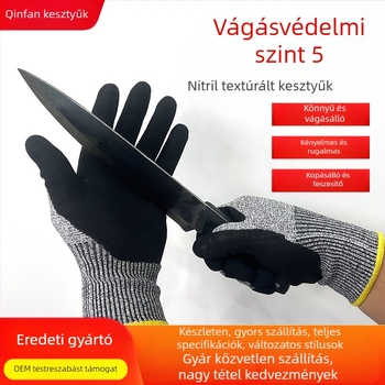 Nitril vágásvédő kesztyűk, 5. osztály, karcolás- és kopásálló; Márka Qin Sail, Anyag HPPE Scrub, Alkalmazások: üvegvágás, konyha, asztalosipar