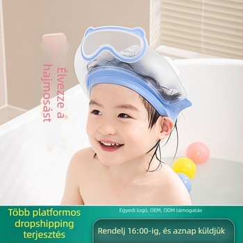 Gyerekeknek készített dupla rétegű vízálló zuhanysapka fülvédővel, újrahasználható, PP+TPE, logónyomtatás elérhető