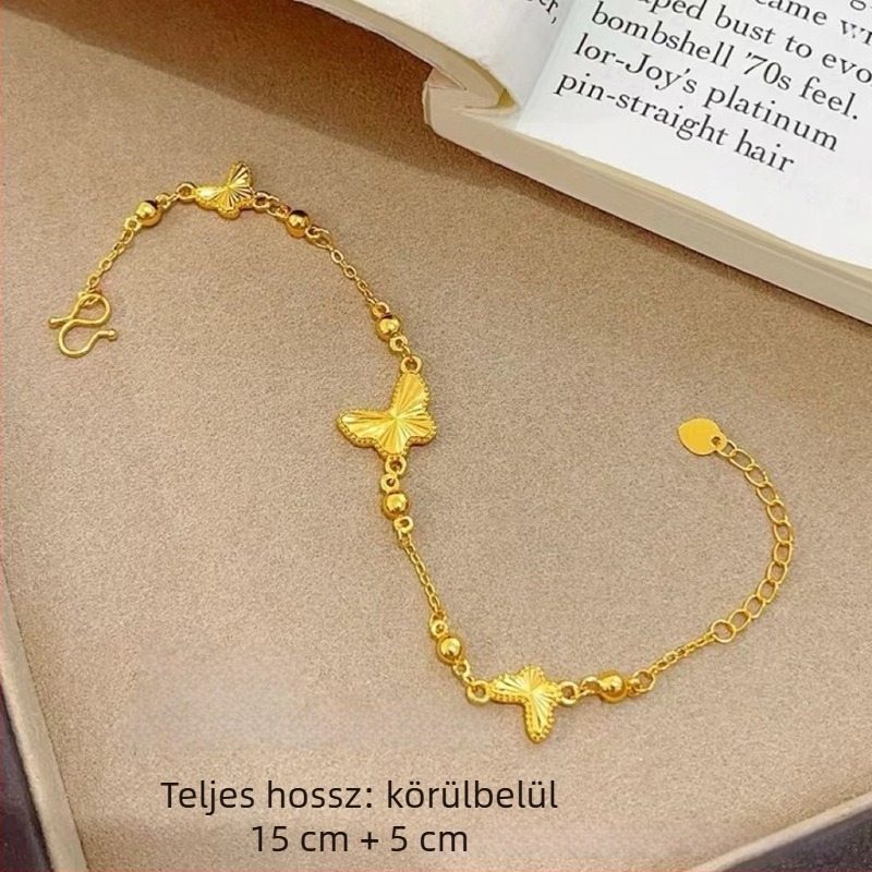 Réz nyaklánc aranyozott bevonattal, szív alakú medál, oldalsó lánc