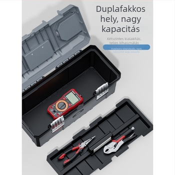 Fém szerszámosláda, kompakt tároló doboz, háromszintesen összecsukható, ipari minőség, masszív, járműre szerelhető (Modell ZsfcBjBD)