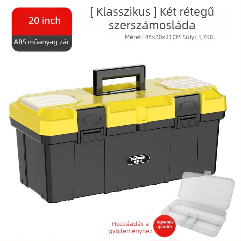 Fém szerszámosláda, kompakt tároló doboz, háromszintesen összecsukható, ipari minőség, masszív, járműre szerelhető (Modell ZsfcBjBD)