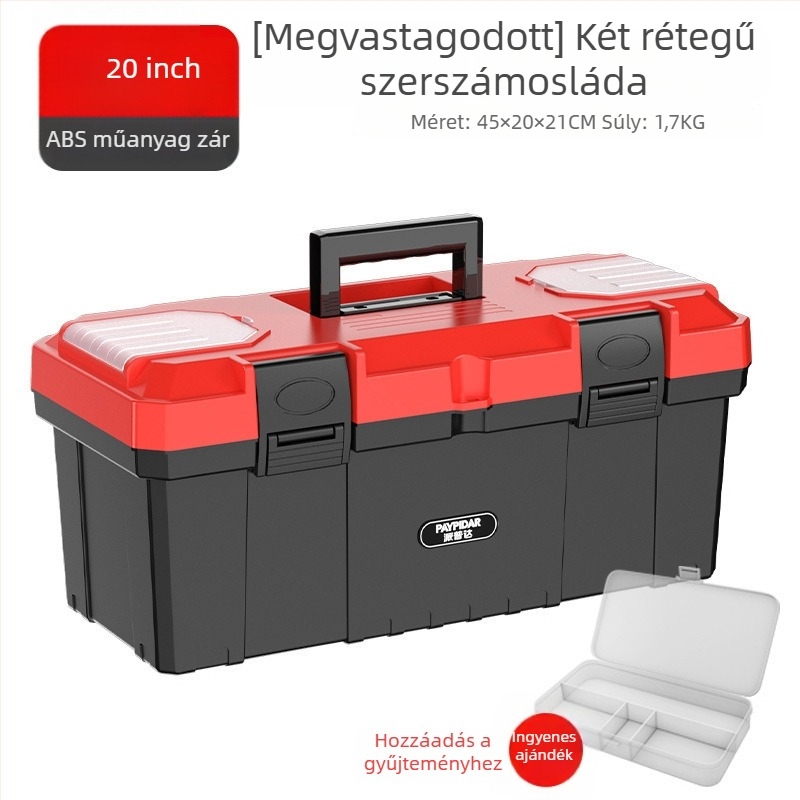 Fém szerszámosláda, kompakt tároló doboz, háromszintesen összecsukható, ipari minőség, masszív, járműre szerelhető (Modell ZsfcBjBD)