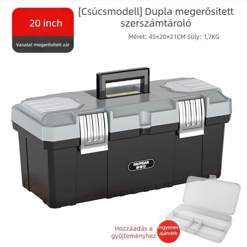 Fém szerszámosláda, kompakt tároló doboz, háromszintesen összecsukható, ipari minőség, masszív, járműre szerelhető (Modell ZsfcBjBD)