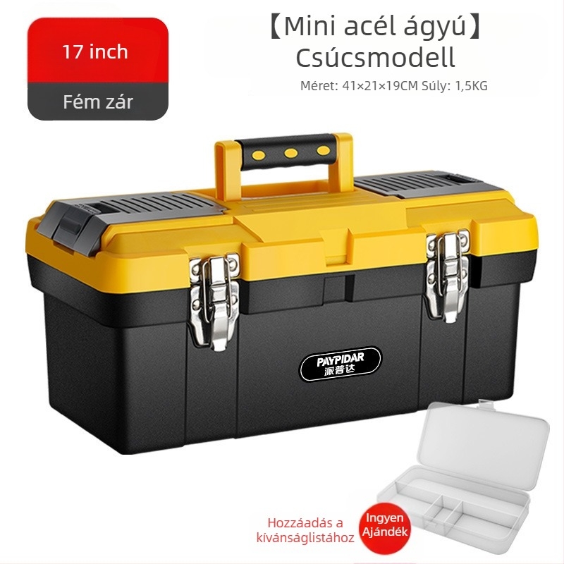 Fém szerszámosláda, kompakt tároló doboz, háromszintesen összecsukható, ipari minőség, masszív, járműre szerelhető (Modell ZsfcBjBD)