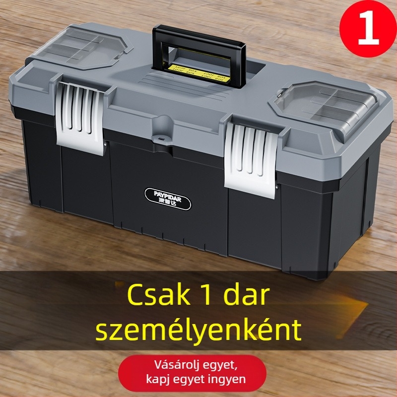 Fém szerszámosláda, kompakt tároló doboz, háromszintesen összecsukható, ipari minőség, masszív, járműre szerelhető (Modell ZsfcBjBD)