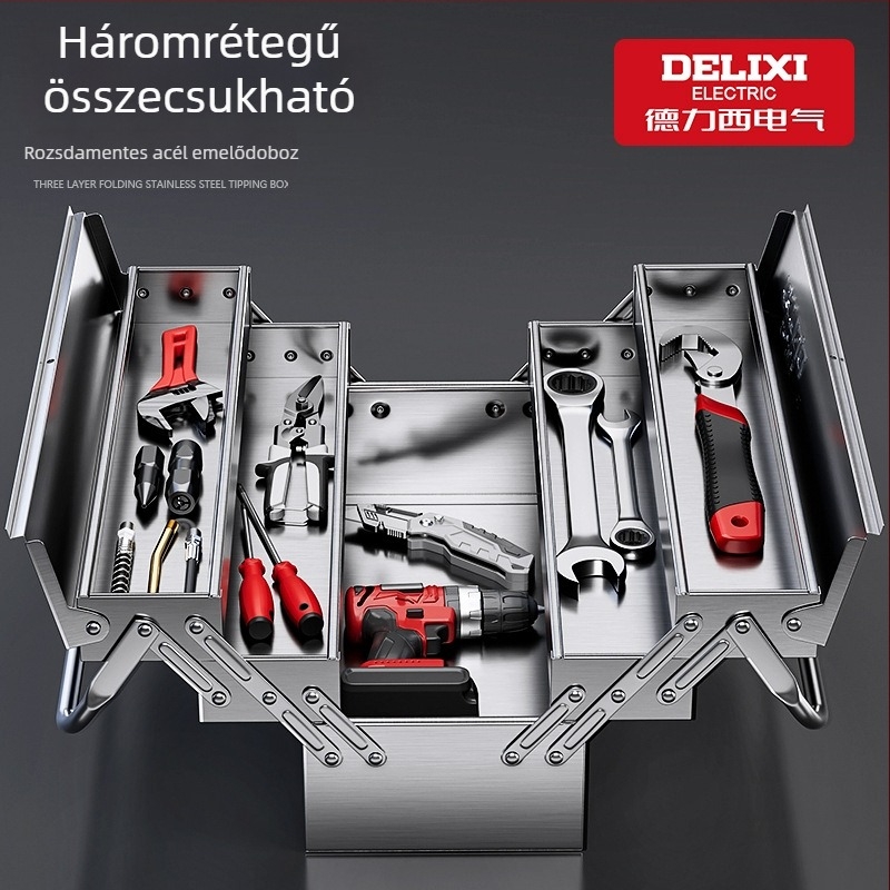 Delixi Electric rozsdamentes acél szerszámkészlet – hordozható, háromrétegben hajtogatható dönthető kivitel otthonra és az autóhoz
