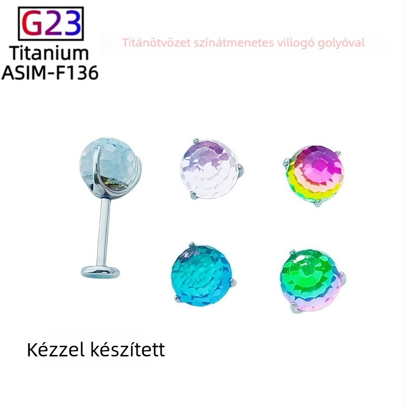 G23 titánötvözet, gradientes villanó gömb ajakcsipesz, cserepiercing fej, geometriai uniszex ékszer