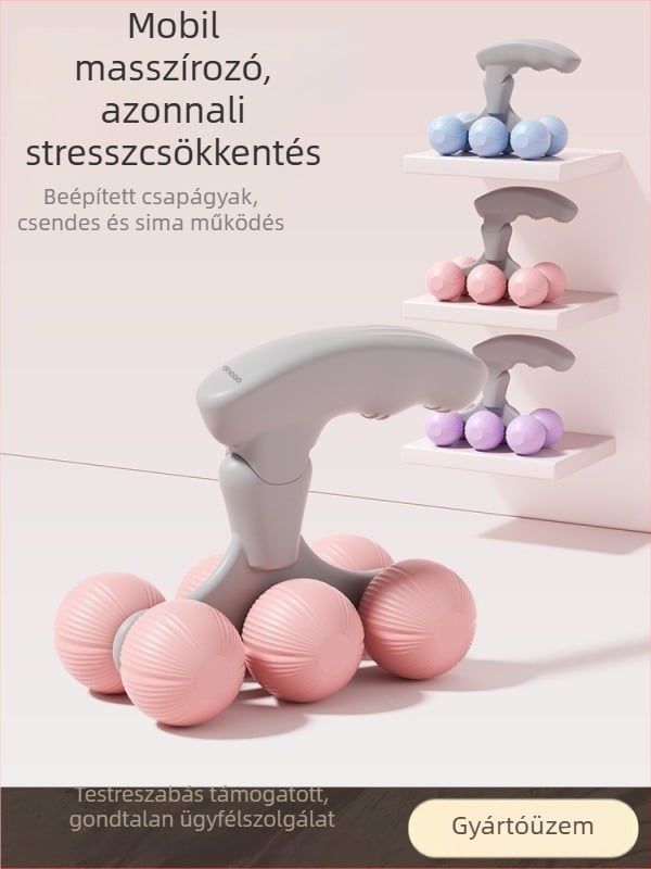 Gyűrű alakú lámasszíró, kompakt hordozható kézi masszírozó 6 görgővel otthoni jóga és relaxációhoz (PP anyag, 250 g)