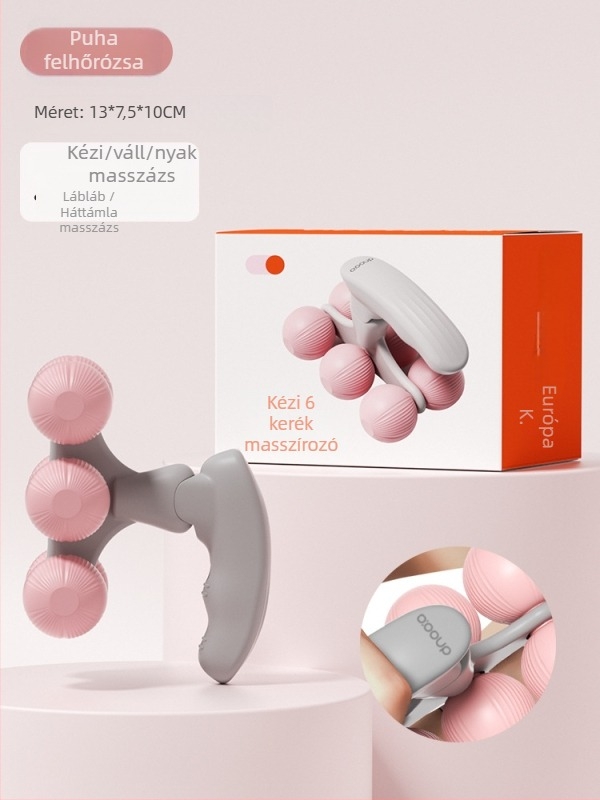Gyűrű alakú lámasszíró, kompakt hordozható kézi masszírozó 6 görgővel otthoni jóga és relaxációhoz (PP anyag, 250 g)
