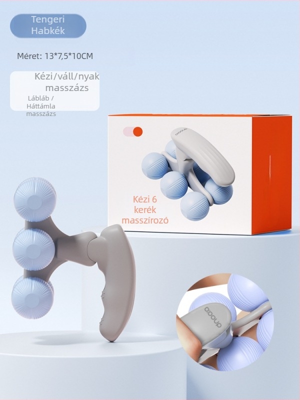 Gyűrű alakú lámasszíró, kompakt hordozható kézi masszírozó 6 görgővel otthoni jóga és relaxációhoz (PP anyag, 250 g)