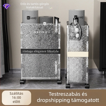 Jógaszőnyeg tároló állvány görgőkkel, PET műanyag, 30–40 L kapacitás, modell D2324, tömeg 3,15 kg, mozgatható