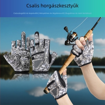 Nyári kültéri horgász kesztyűk, három ujjas kialakítás, napvédelem, csúszásmentes, kopásálló, nem tapad a csalira